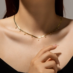 Elegant gold S925 sterling silver snake chain necklace with sparkling zircon charms for women