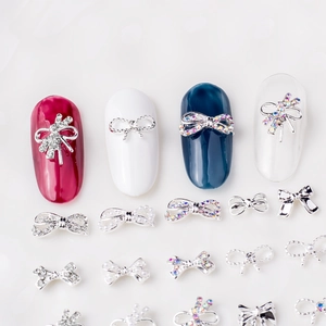 3D alloy bow nail art charms set with crystals and pearls for professional manicure