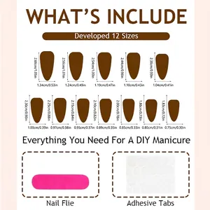 Size guide for 3D butterfly press-on nails including 12 nail sizes and adhesive accessories