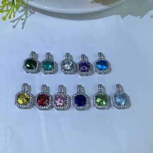 Luxurious square gemstone necklace with halo diamond setting in eleven vibrant colors