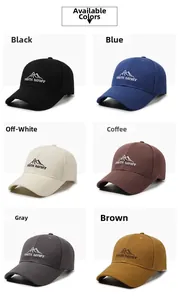 Six colors of cotton baseball caps featuring mountain logo and YOUTH DAYOFF embroidery