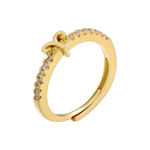 Detailed view of 18K gold plated Aries constellation ring with zircon pavé setting