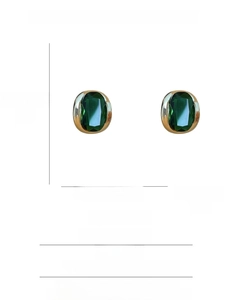 Detailed size chart showing 1.8x1.7cm oval emerald zircon earrings with S925 silver posts