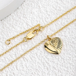 Golden heart necklace with angel wing pendant and adjustable lobster clasp chain