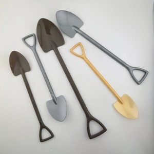 Set of five colorful plastic mini shovels for Christmas tree DIY ornaments and decorations