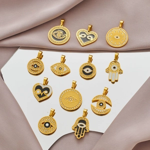 Set of 12 gold plated stainless steel evil eye and hand of fatima pendant necklaces