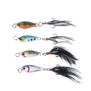 Detailed set of 4g micro lead fish lures with scales, feather hooks and vivid metal finish