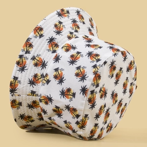 Chapeau bob blanc pour femme avec imprimé tropical de cocotiers et coucher de soleil