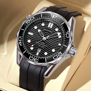 Men Quartz Watch Wave Pattern Dial Luminous Date Display Alloy Case Silicone Strap Fashion Sporty Business Casual Trendy