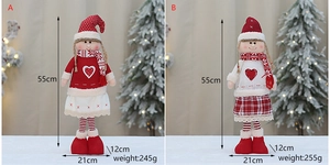 Detailed size chart for Christmas plush dolls featuring 55x21x12cm dimensions