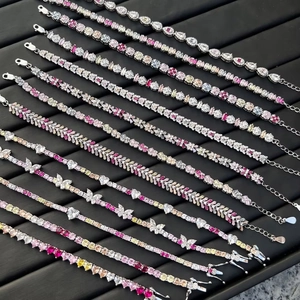 Elegant S925 sterling silver bracelets with colorful zircon butterfly and heart charms