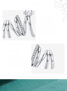 Detailed close-up of S925 sterling silver multi-layer hoop earrings with 5A cubic zirconia