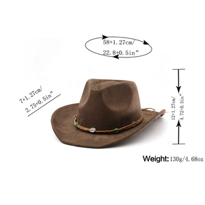 Tabella delle taglie dettagliata con dimensioni e peso del cappello da cowboy marrone