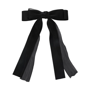 Grande fermaglio per capelli con fiocco in chiffon nero stile francese su bianco