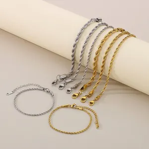 Rope Chain Bracelet Stainless Steel Twisted Link 18K Gold Plated Adjustable Fashion Jewelry For Men Women