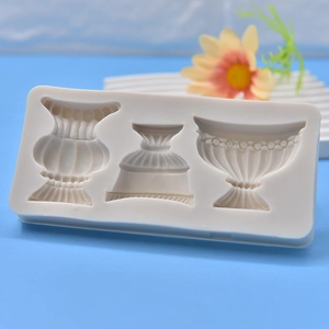 Rectangle silicone flower pot mold with three detailed embossed vase designs for DIY crafts