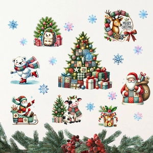 Detail of Christmas wall stickers featuring fabric texture Santa, reindeer and tree patterns