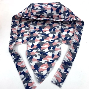 Pink and blue camouflage pirate bandana with long straps for cycling and sports