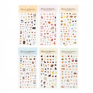 6-pack vintage lifestyle stickers for journals featuring cafe and food hand-drawn designs