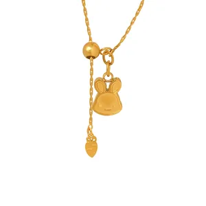 Cute Cartoon Rabbit Carrot Pendant Necklace Stainless Steel 18K Gold Plated Adjustable Y-Shape Chain Jewelry Women