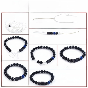 Bracelet 12 constellations en onyx noir avec kit de redimensionnement DIY complet