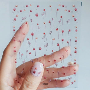 Self-adhesive floral nail stickers with delicate red and purple hand-painted flower designs