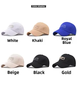 Matrix display showing six colors of baseball caps with thick 3D letter embroidery