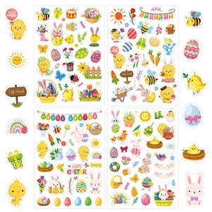 Easter Stickers Cartoon Bunny Chick Egg Waterproof PVC Removable DIY Scrapbook Journal Party Decor Kids Reward