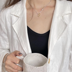 S925 sterling silver interlocking circle necklace and bracelet set on fashion model