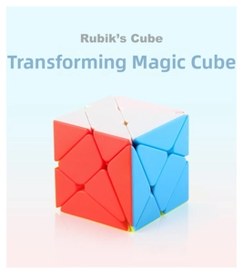 Macro detail of high gloss red and blue segments on the triangle puzzle cube