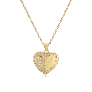 Exquisite gold-plated heart pendant necklace with shimmering cubic zirconia on white background