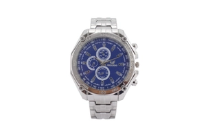 Details der Orlando Herrenuhr mit blauem Zifferblatt, drei Hilfszifferblättern und Tachymeter