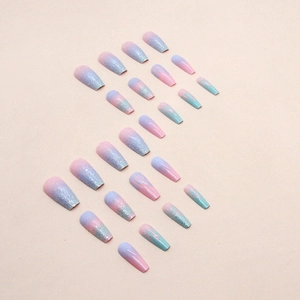 Sweet macaron gradient press-on nails with glitter and liquid drop patterns, 24-piece set