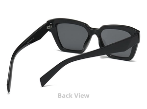 Vue détaillée de l'arrière des lunettes de soleil carrées noires avec charnières solides