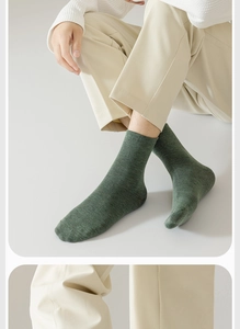 Detailed close-up of high-quality green knitted cotton crew socks with fine texture