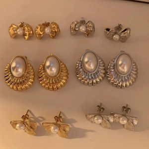 Stainless Steel Bow Artificial Pearl Stud Earrings Vintage Elegant Simple Versatile Jewelry For Women