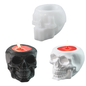 Skull candle holder silicone molds for resin casting and Halloween gothic home decor
