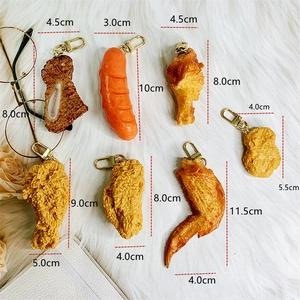 Detailed size measurement of realistic fried chicken and sausage food keychains