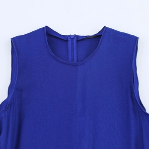 Blue sleeveless summer dress with round neck and hidden zipper back detail