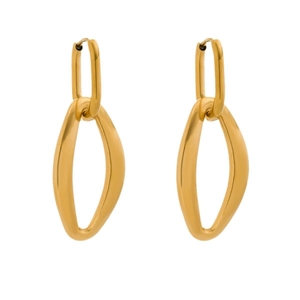 Irregular geometric 18K gold plated stainless steel drop earrings for women on white background