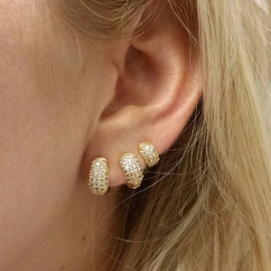 Hip Hop Huggie Hoop Earrings Copper Multi Row CZ Pave Micro Inlay Gold Plated Personalized Fashion