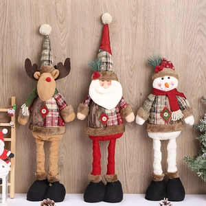 Christmas Telescopic Plush Doll Santa Snowman Reindeer Long Leg Standing Ornament Holiday Home Window Decor Fabric Knitted