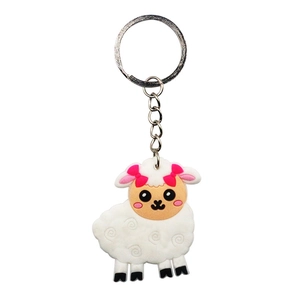 Cute cartoon lamb acrylic keychain accessory with white sheep pendant and pink bows