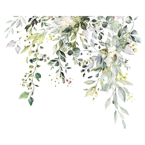 Self-adhesive watercolor green leaf wall decals for bathroom and toilet decoration