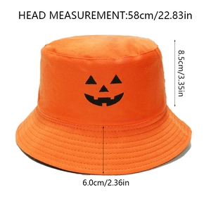 Gedetailleerde maattabel voor de oranje Halloween vissershoed met pompoenborduurwerk