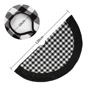 Detail view of 120cm black and white buffalo plaid Christmas tree skirt with size markings
