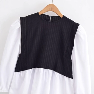 Haut à manches longues pour femme avec design contrasté noir et blanc effet deux pièces