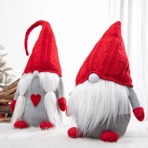 Christmas Gnome Santa Plush Doll Ornament Swedish Tomte Handmade Knit Fabric Faux Fur Desktop Home Festive Decoration