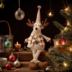 Poupée de renne nordique avec longues jambes et décorations de Noël en ambiance chaude
