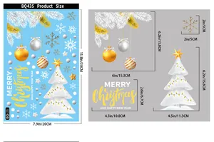 Detailed size guide for Christmas static window clings including tree and snowflake dimensions